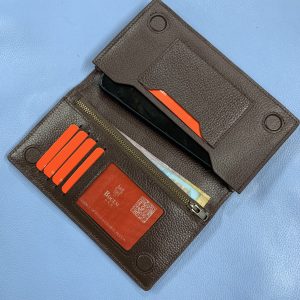 Double Mobile Chamber Magnetic lock Long Wallet (Chocolate)